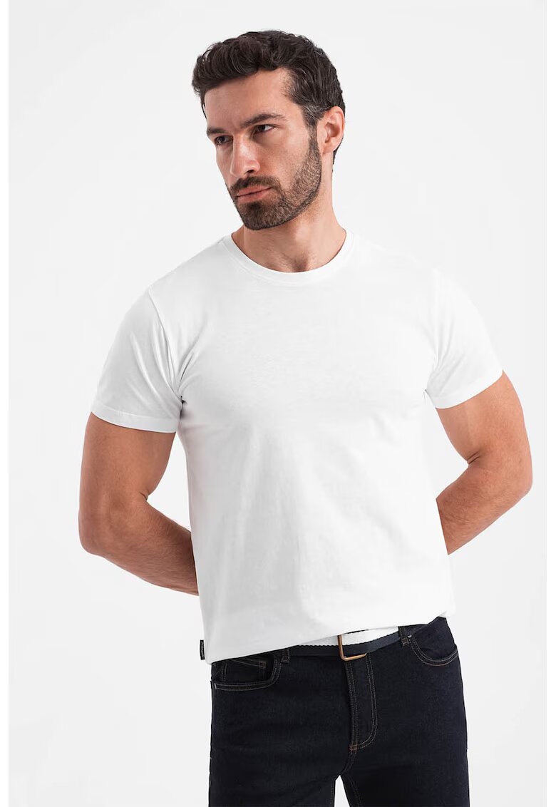 OMBRE Tricou uni cu decolteu la baza gatului - Alb murdar