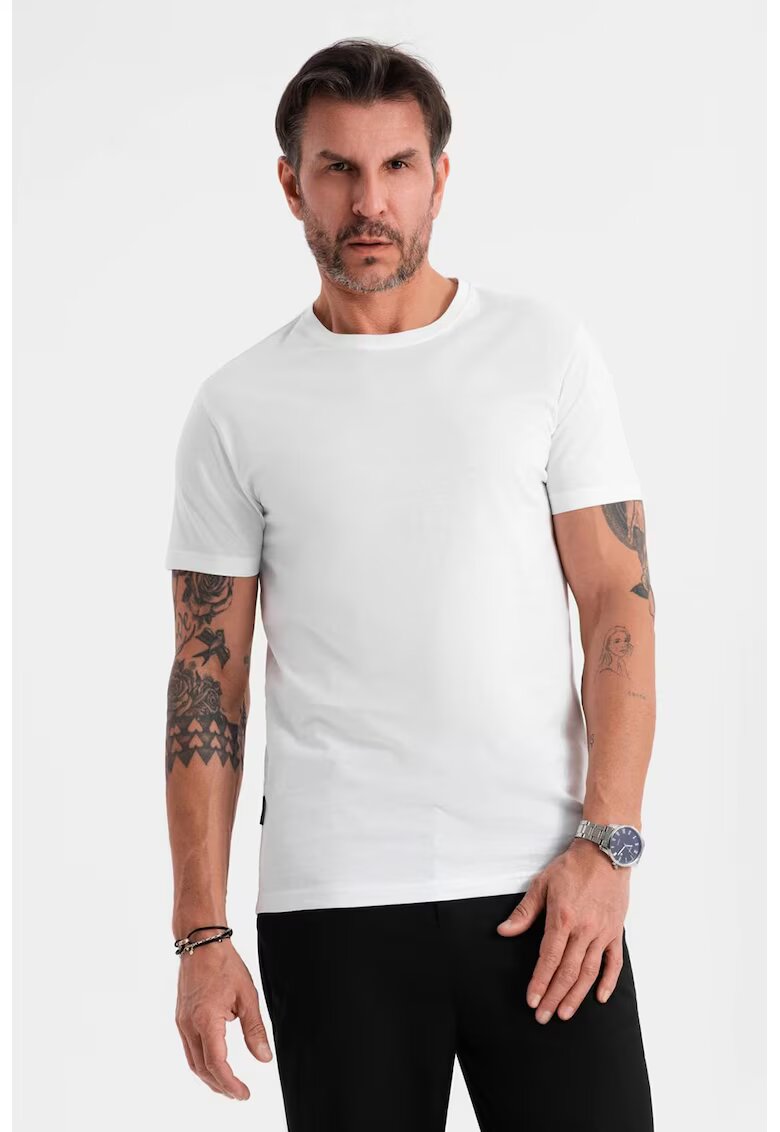 OMBRE Tricou uni cu decolteu la baza gatului - Alb optic