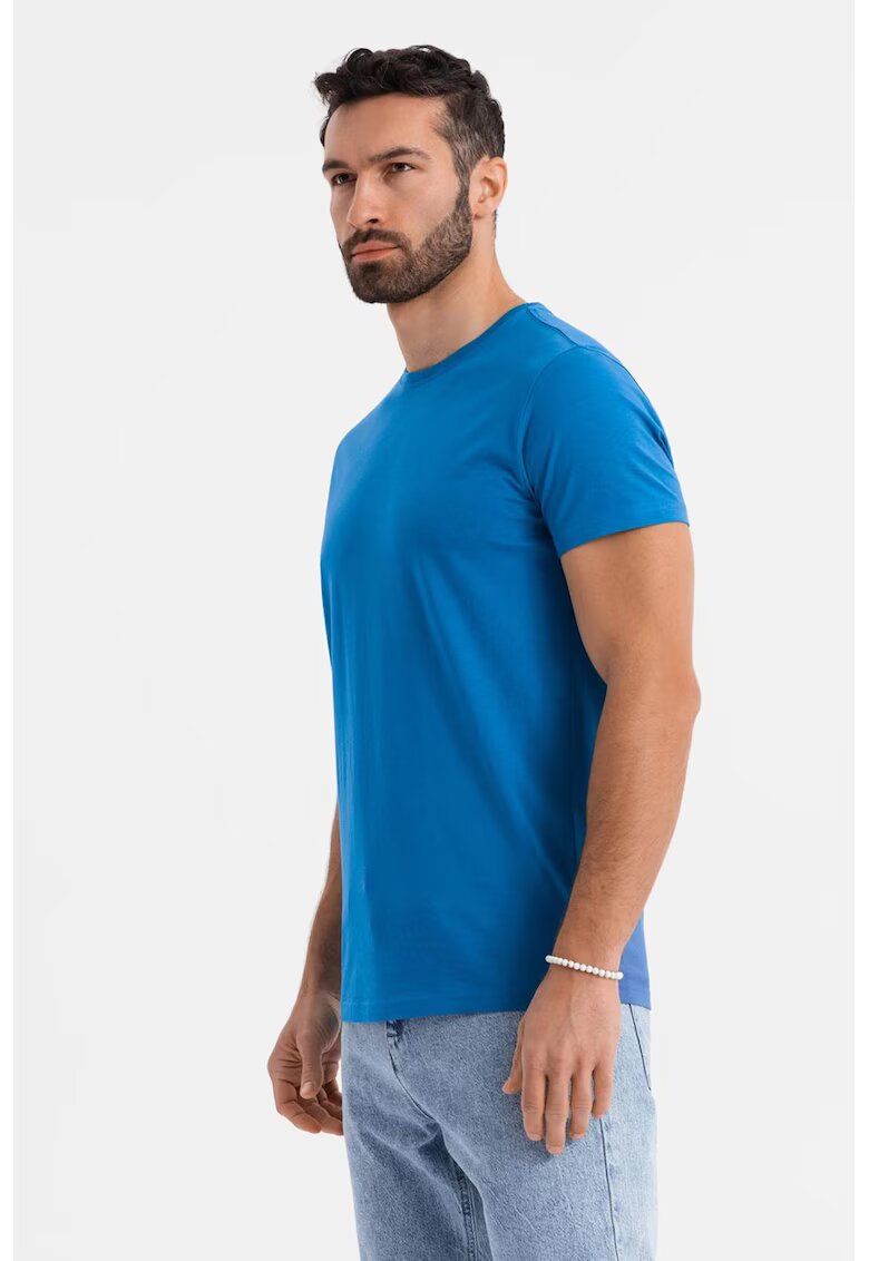 OMBRE Tricou uni cu decolteu la baza gatului - Albastru deschis