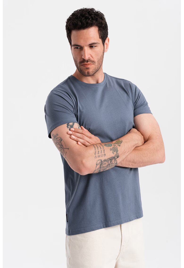 OMBRE Tricou uni cu decolteu la baza gatului - Albastru inchis