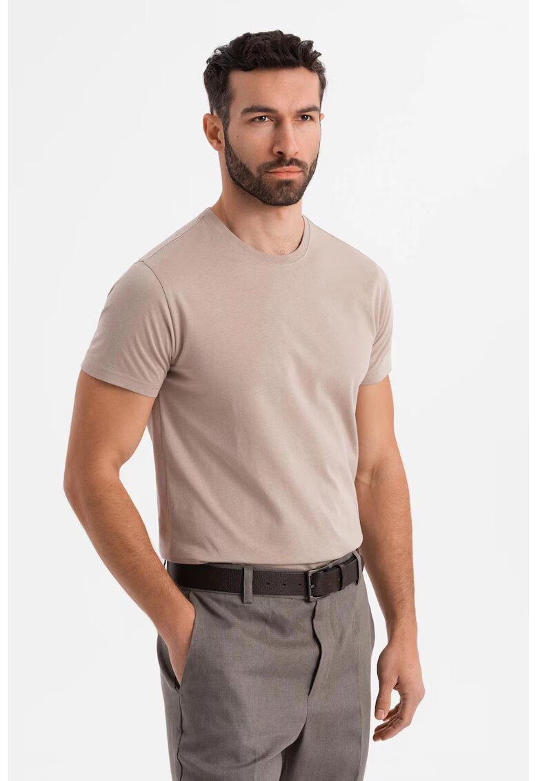 OMBRE Tricou uni cu decolteu la baza gatului - Maro taupe deschis