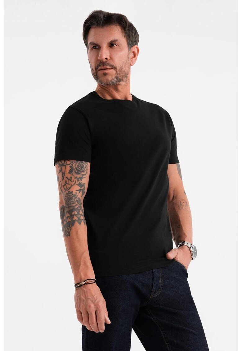 OMBRE Tricou uni cu decolteu la baza gatului - Negru