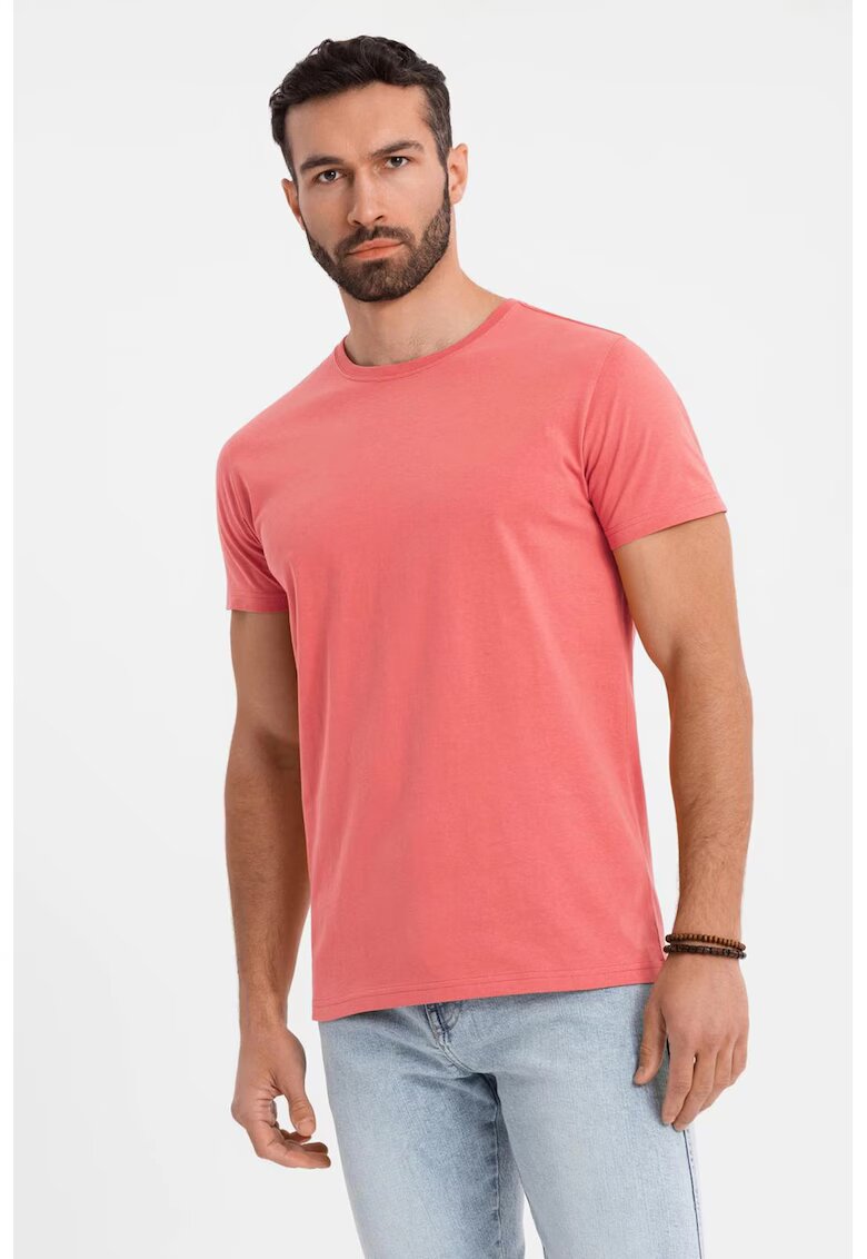 OMBRE Tricou uni cu decolteu la baza gatului - Roz somon