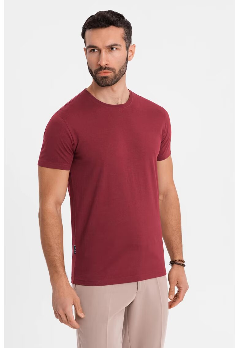 OMBRE Tricou uni cu decolteu la baza gatului - Visiniu