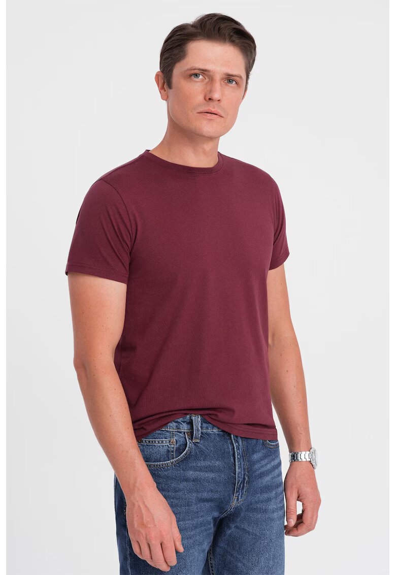 OMBRE Tricou uni cu decolteu la baza gatului - Visiniu