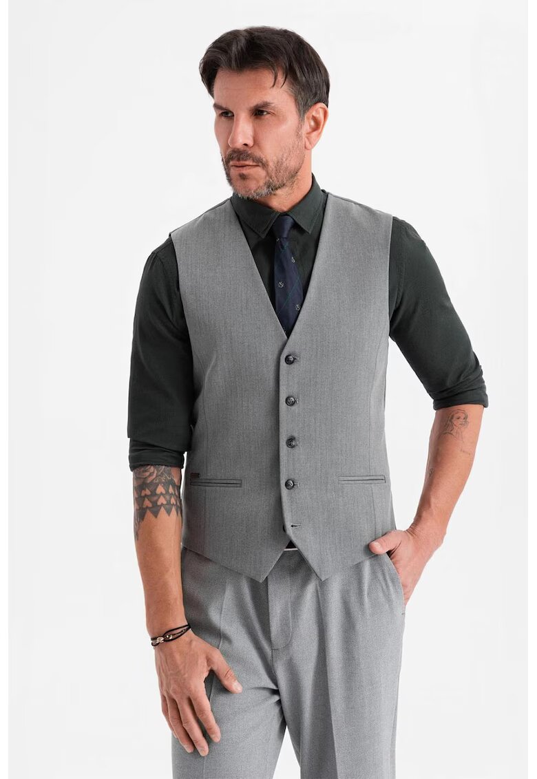 OMBRE Vesta eleganta cu model in zig-zag SLIM FIT OM-BLZV-0143 - Gri deschis