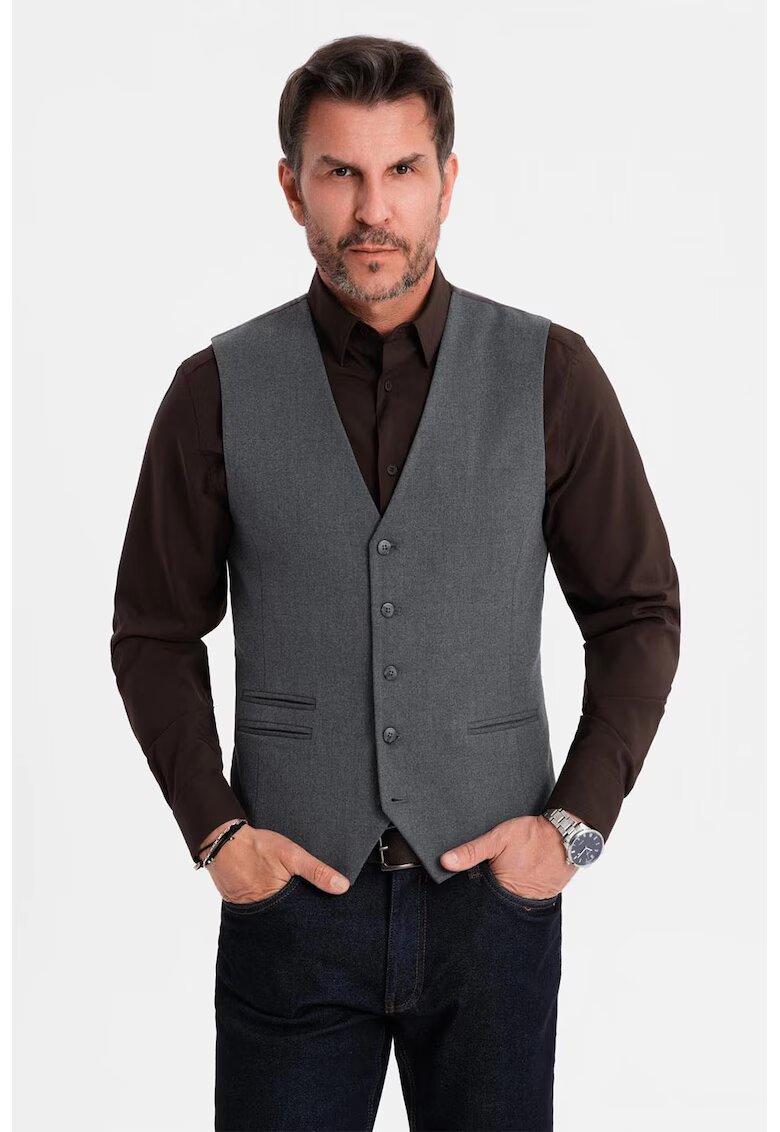 OMBRE Vesta slim-fit cu decolteu in V - Gri carbune