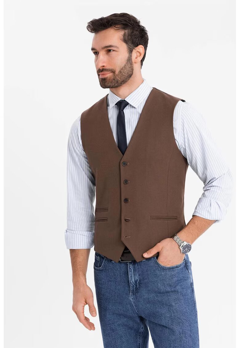 OMBRE Vesta slim-fit cu decolteu in V - Maro inchis