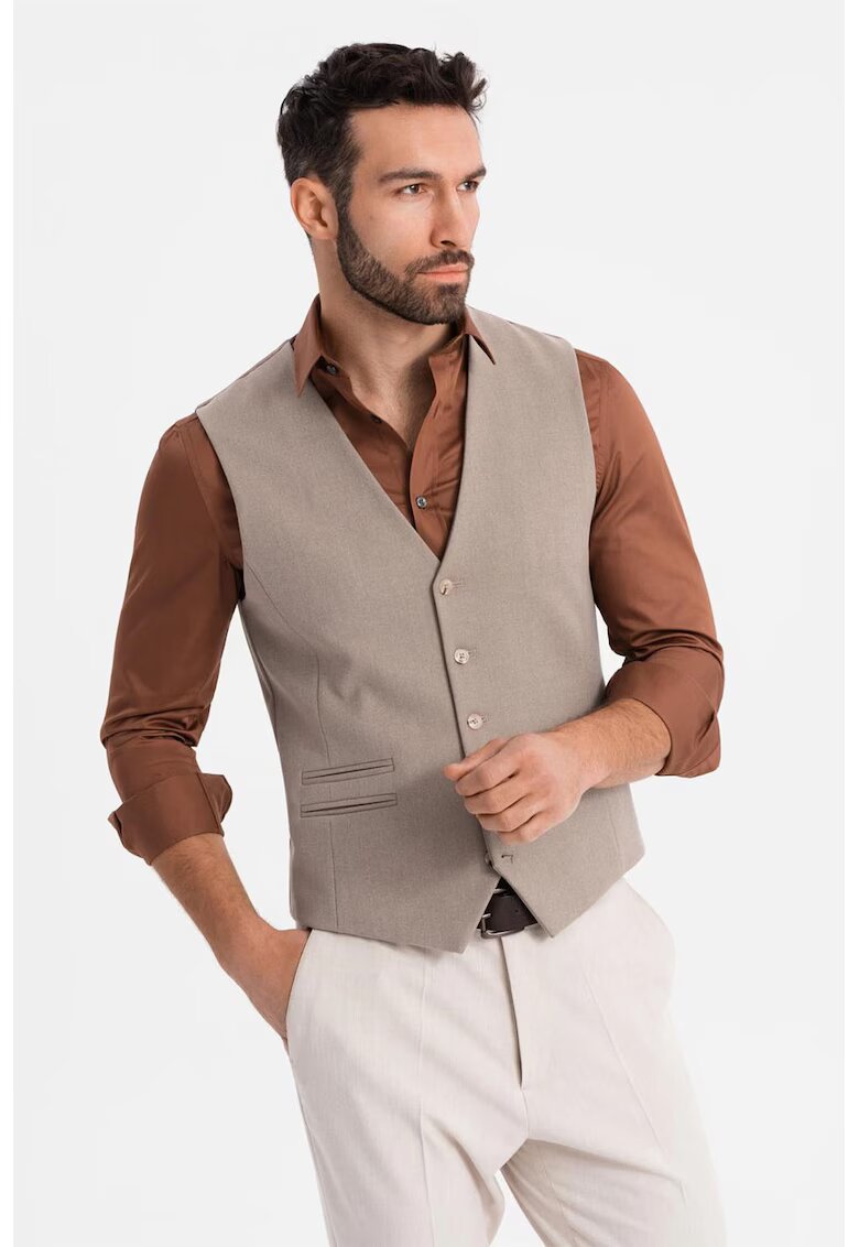 OMBRE Vesta slim-fit cu decolteu in V - Maro taupe
