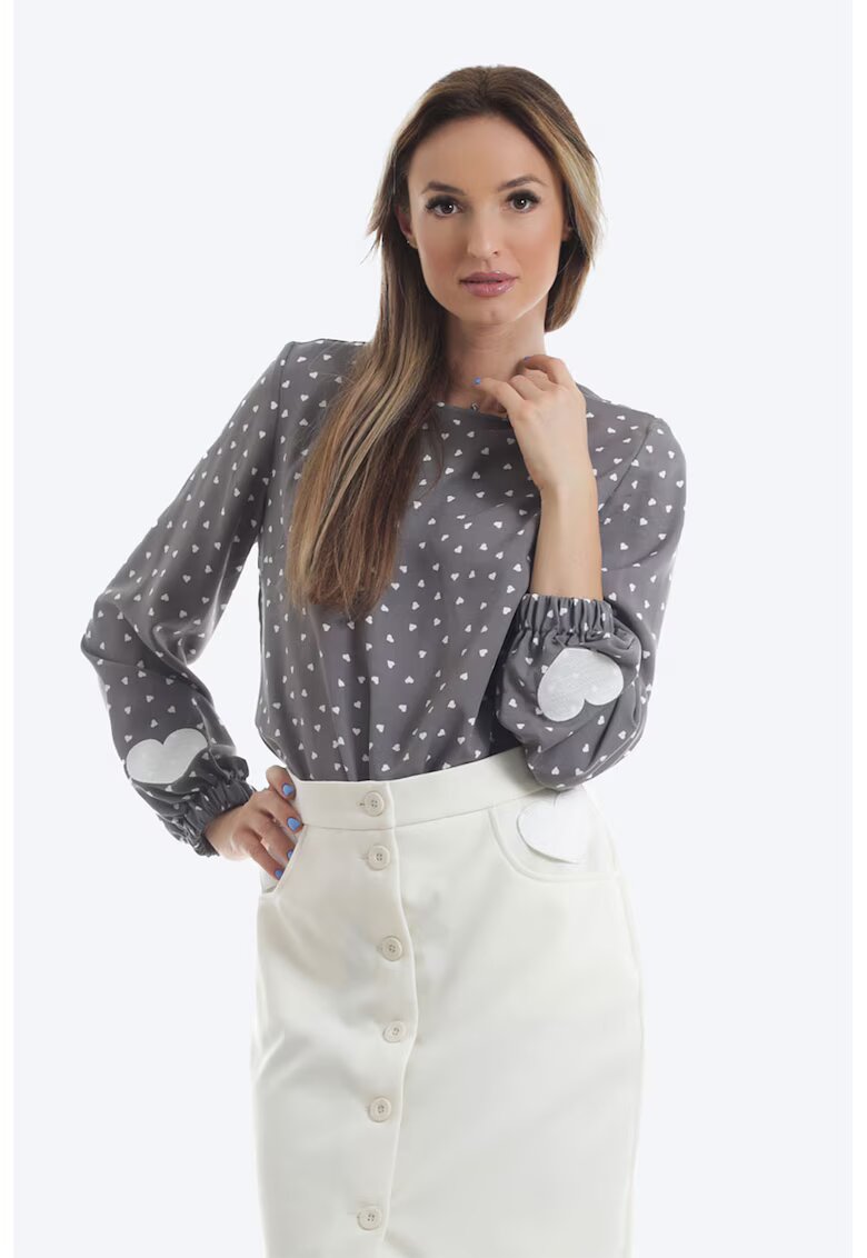 ONIBON FASHION Bluza din viscoza cu imprimeu cu inimi - Alb/Gri