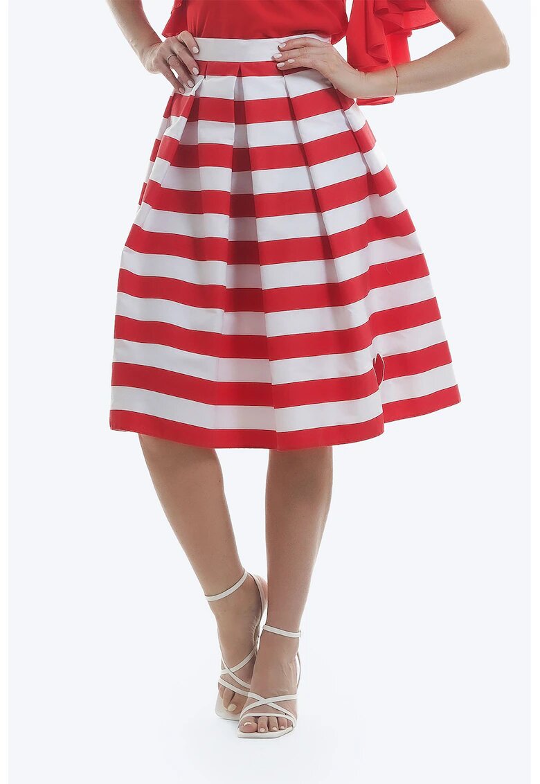 ONIBON FASHION Fusta midi cu dungi - Alb/Rosu vermillion