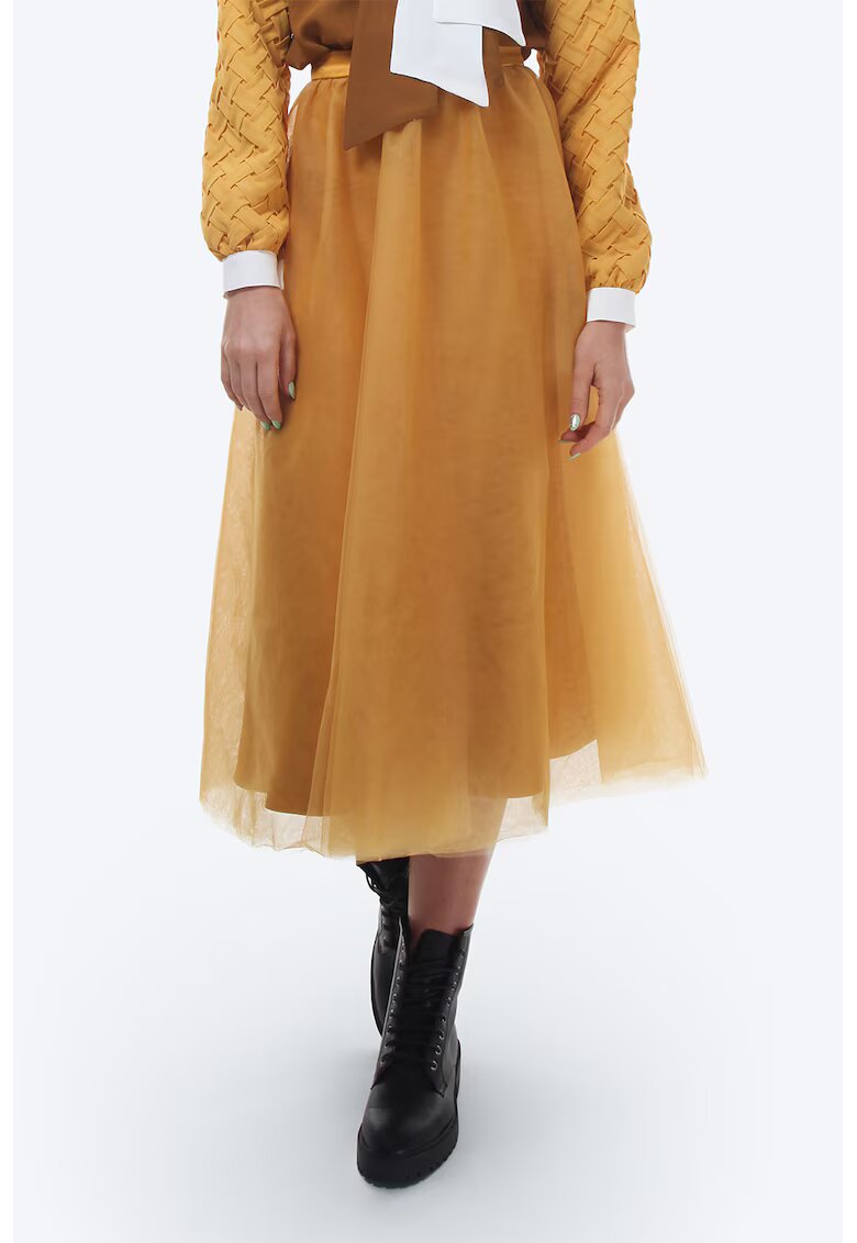 ONIBON FASHION Fusta midi cu tul - Galben mustar