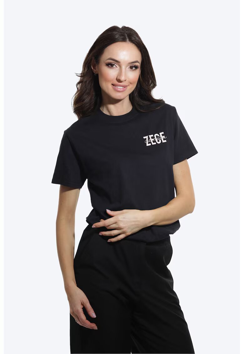ONIBON FASHION Tricou de bumbac cu decolteu la baza gatului - Negru