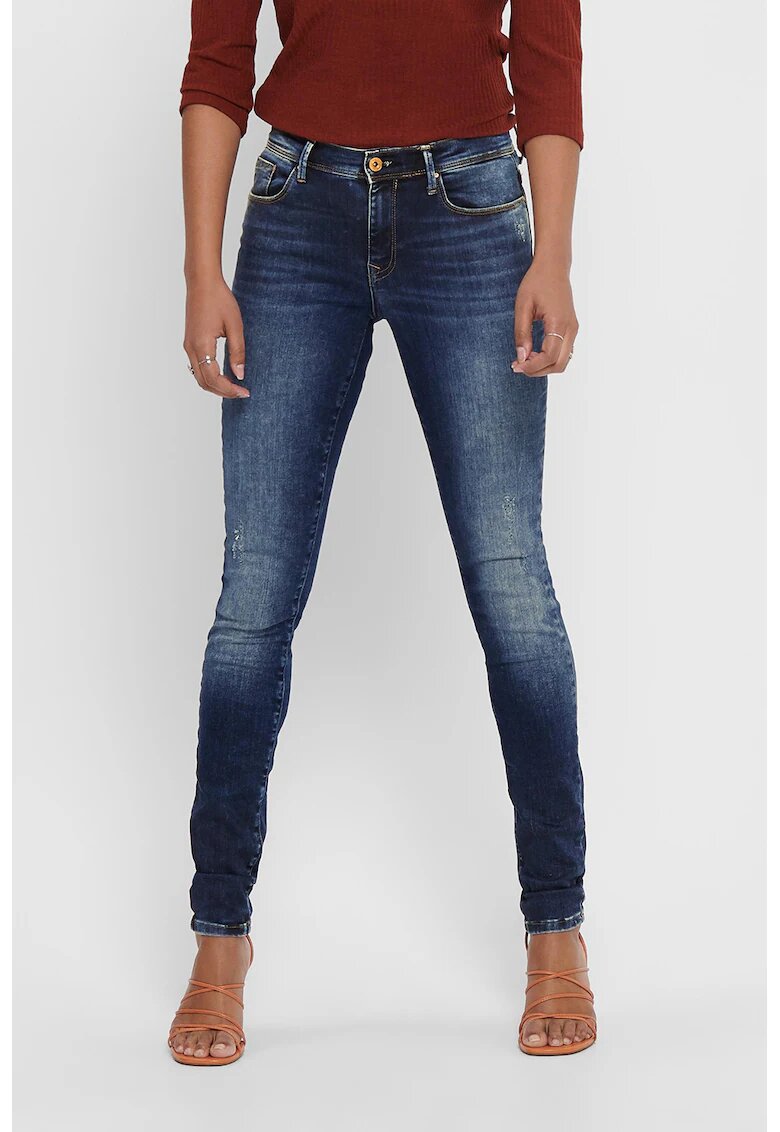 Only Blugi skinny cu aspect decolorat - Albastru inchis