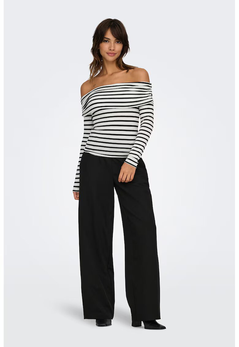 Only Bluza cu decolteu pe umeri - Negru/Alb murdar
