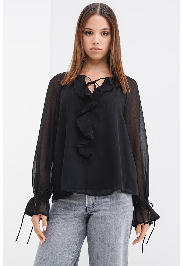 Only Bluza cu garnituri cu volane - Negru