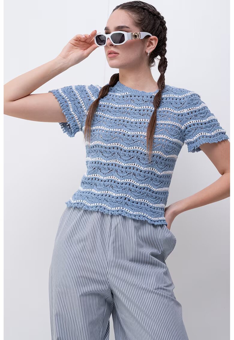 Only Bluza de crosetata cu maneci scurte - Alb/Albastru