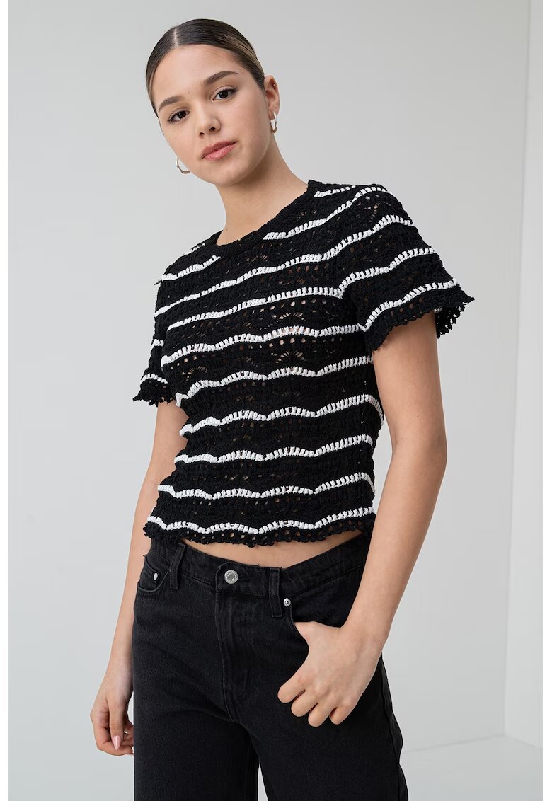 Only Bluza de crosetata cu maneci scurte - Negru/Alb murdar