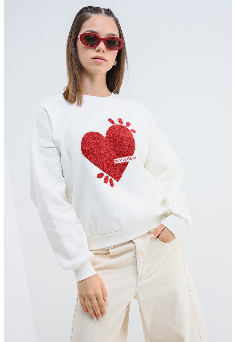 Only Bluza de trening cu croiala lejera si aplicatie inima - Rosu/Alb fildes