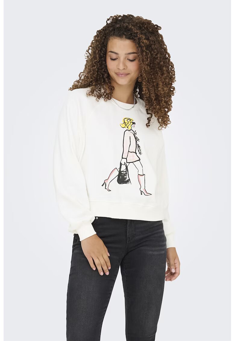 Only Bluza de trening din amestec de bumbac cu imprimeu grafic - Alb/Negru/Galben