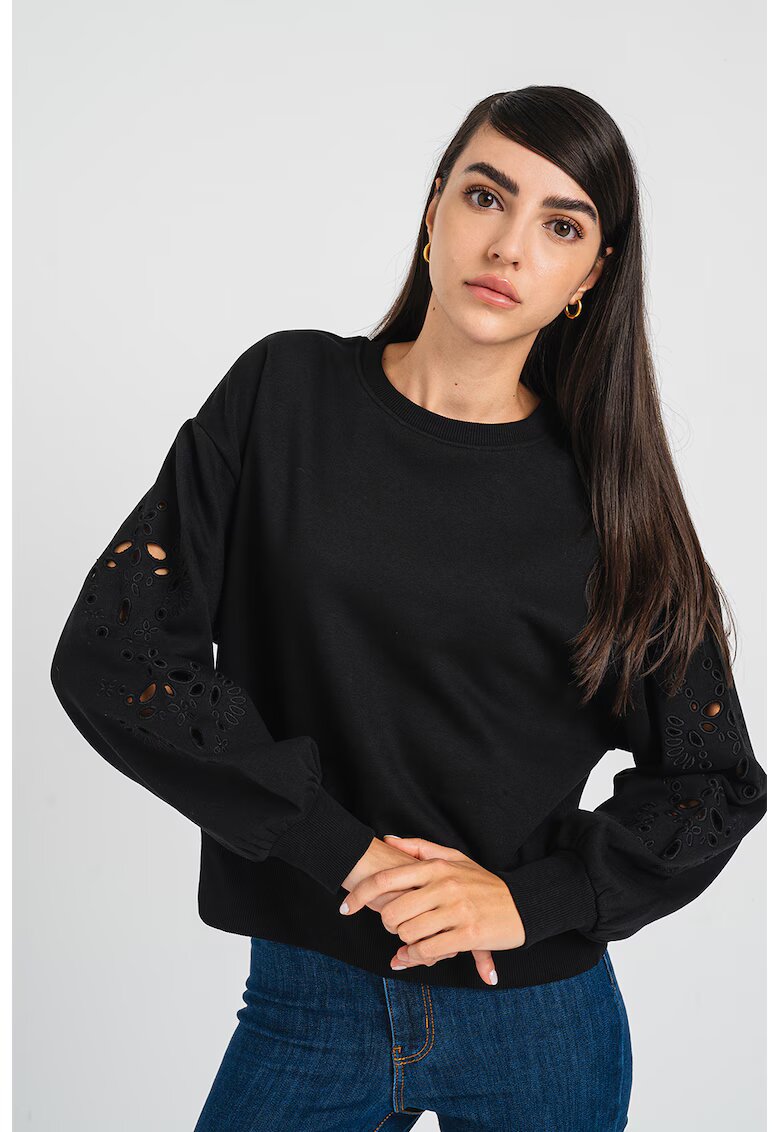 Only Bluza de trening din amestec de bumbac cu perforatii Winnie - Negru stins
