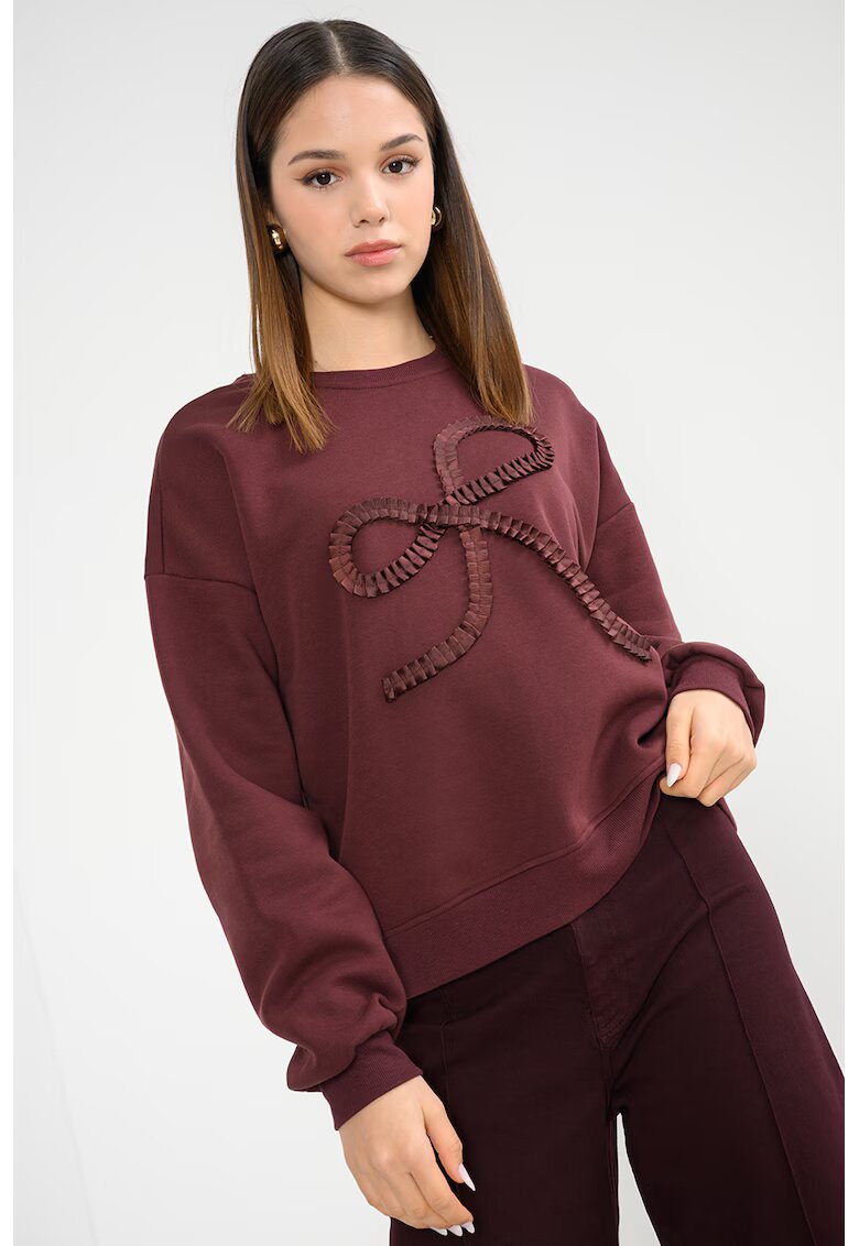 Only Bluza de trening lejera cu broderie - Maro cognac