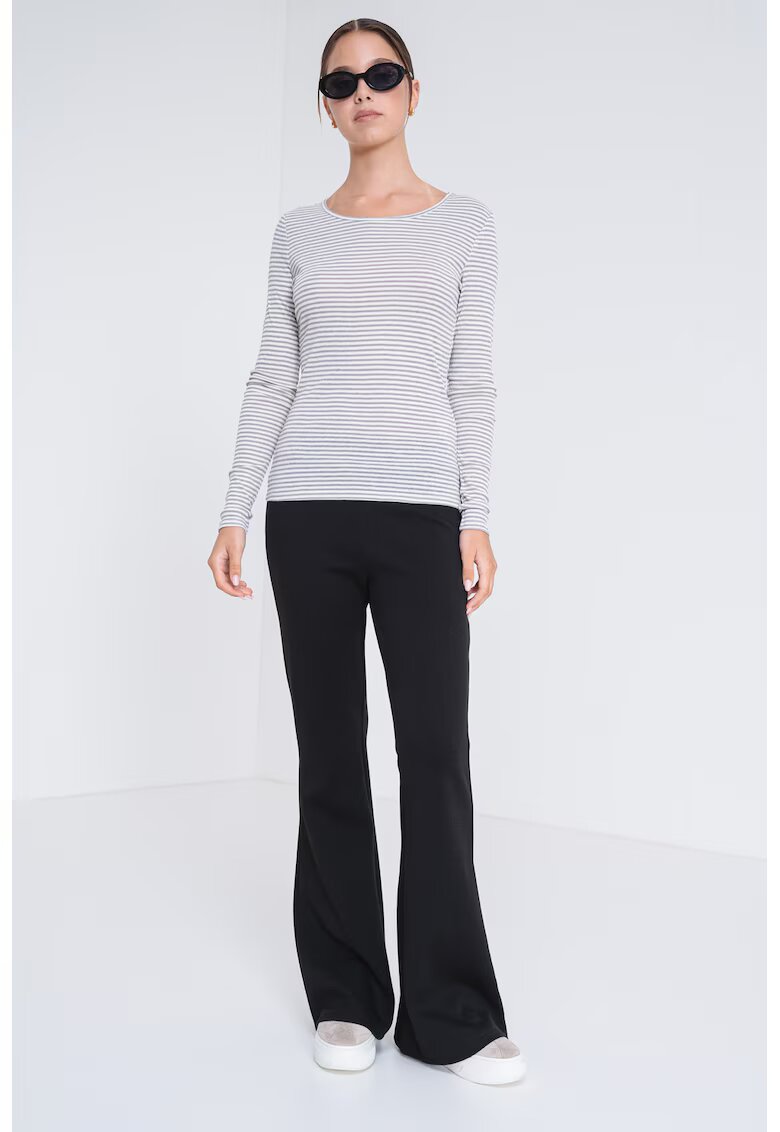 Only Bluza slim fit cu decolteu rotund si dungi - Alb/Grej