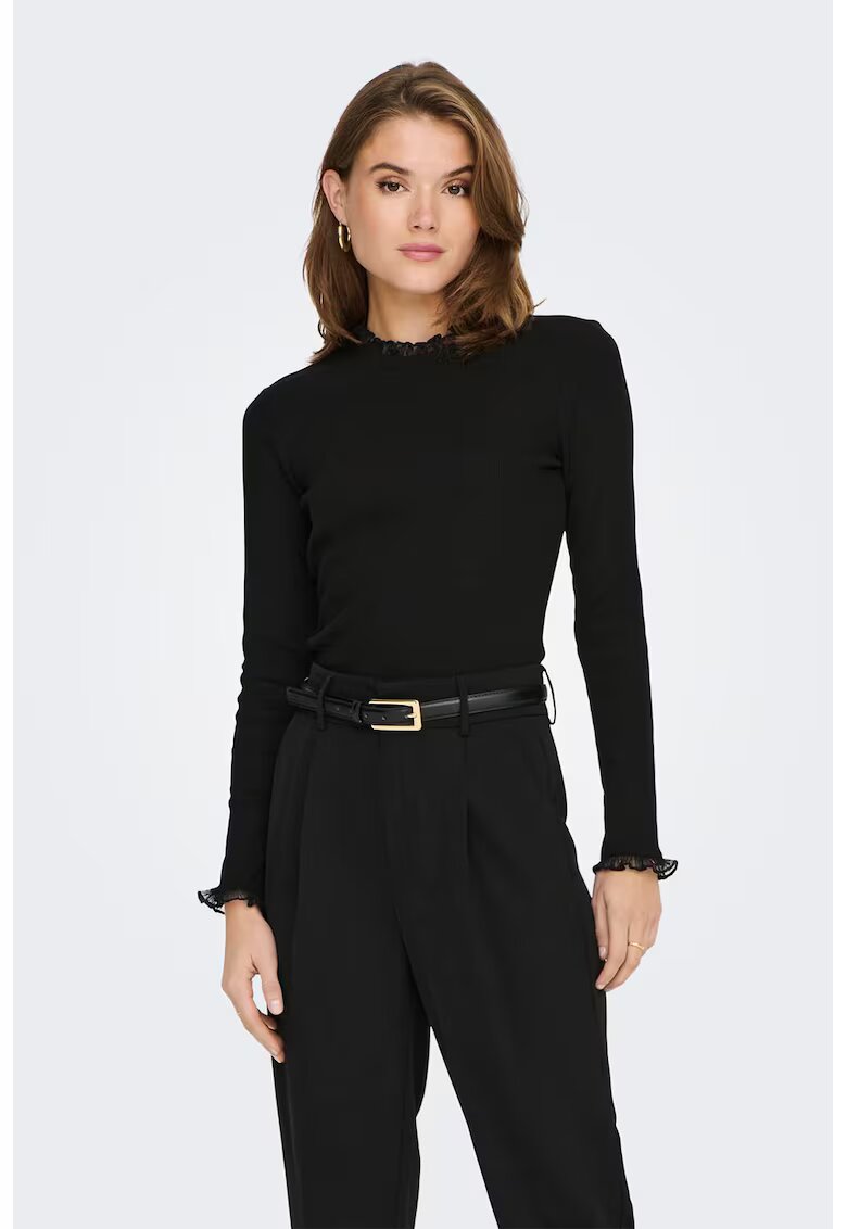 Only Bluza striata cu garnituri de dantela - Negru