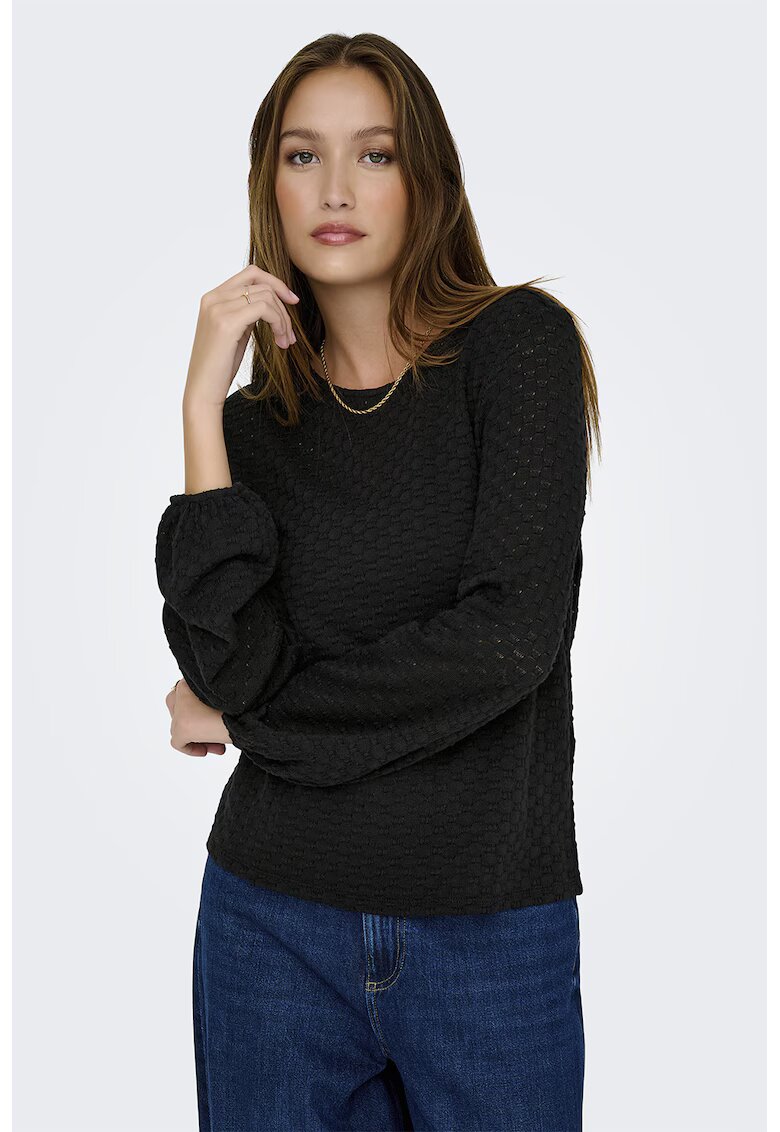 Only Bluza texturata cu maneci bufante - Negru