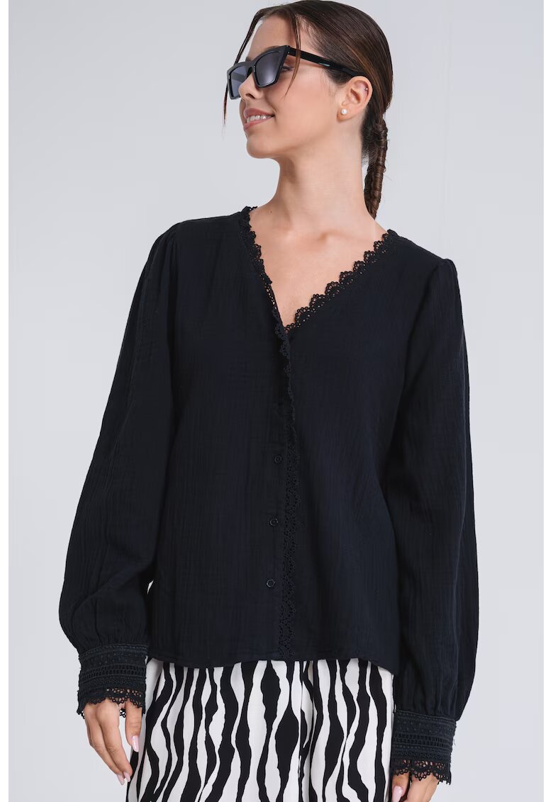 Only Bluza uni cu nasturi - Negru