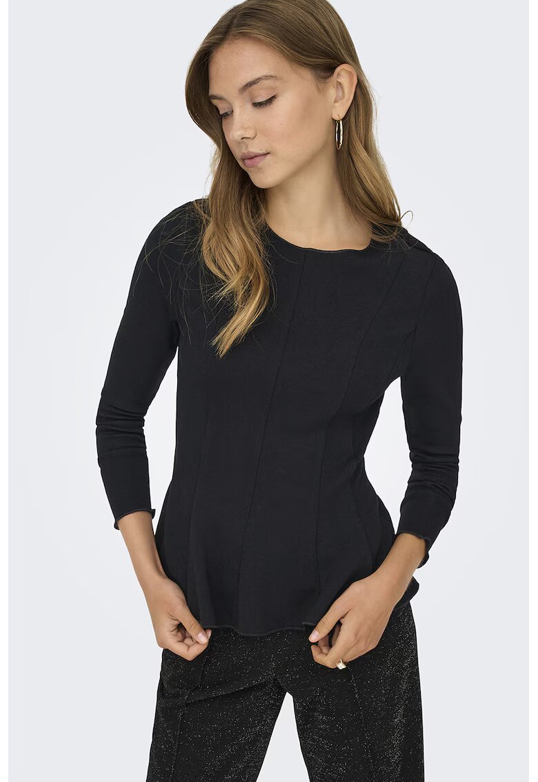 Only Bluza uni din peplum - Negru