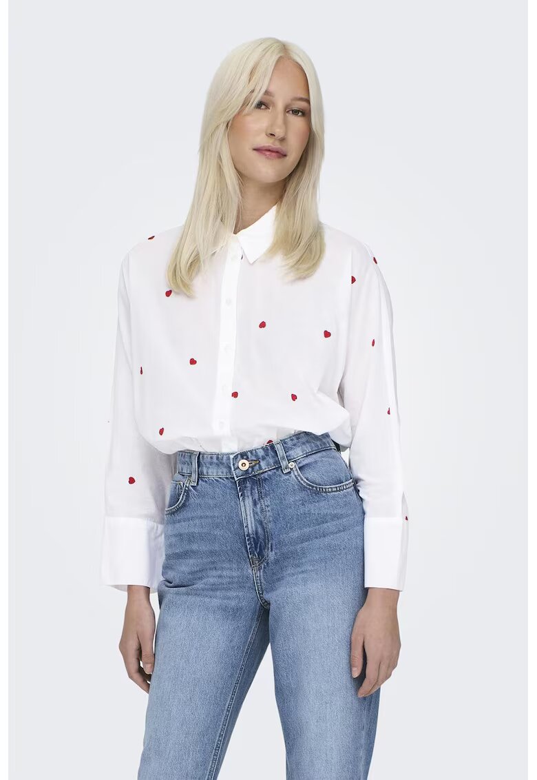 Only Camasa din bumbac cu broderie New - Rosu/Alb