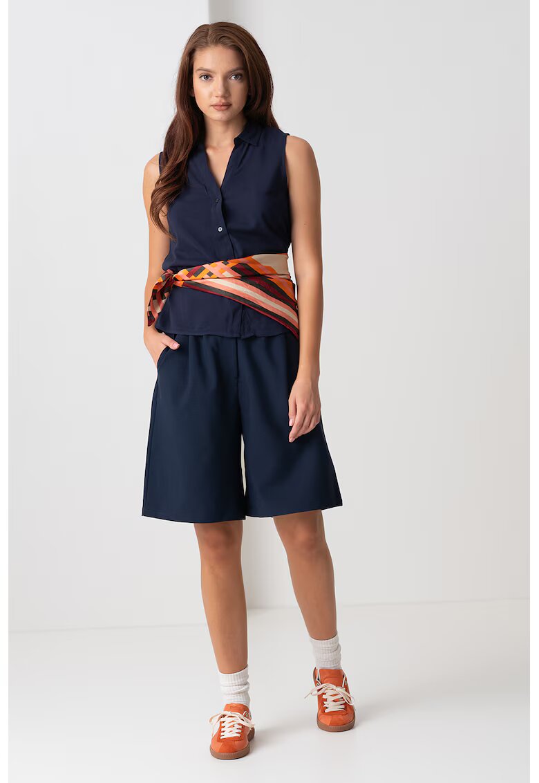 Only Camasa fara maneci cu model uni - Albastru indigo