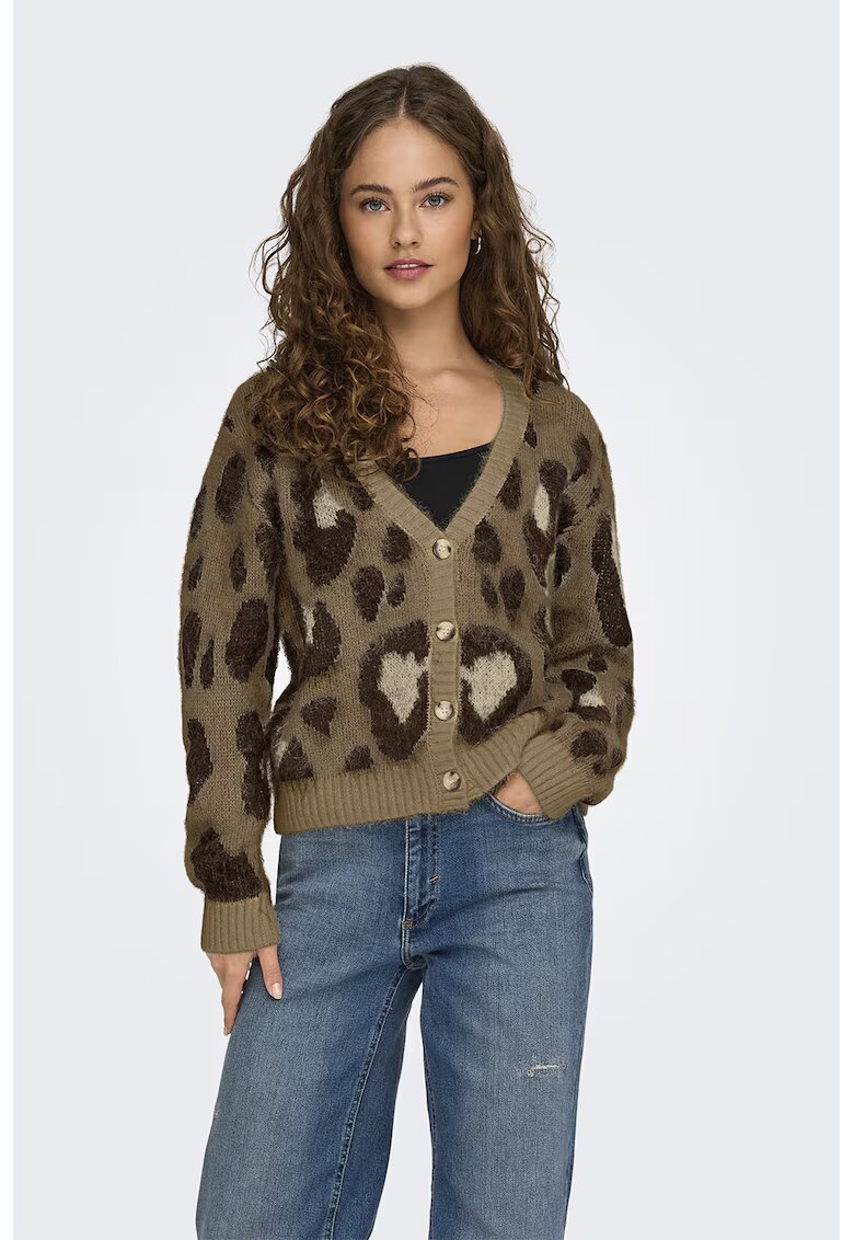 Only Cardigan cu animal print - Maro