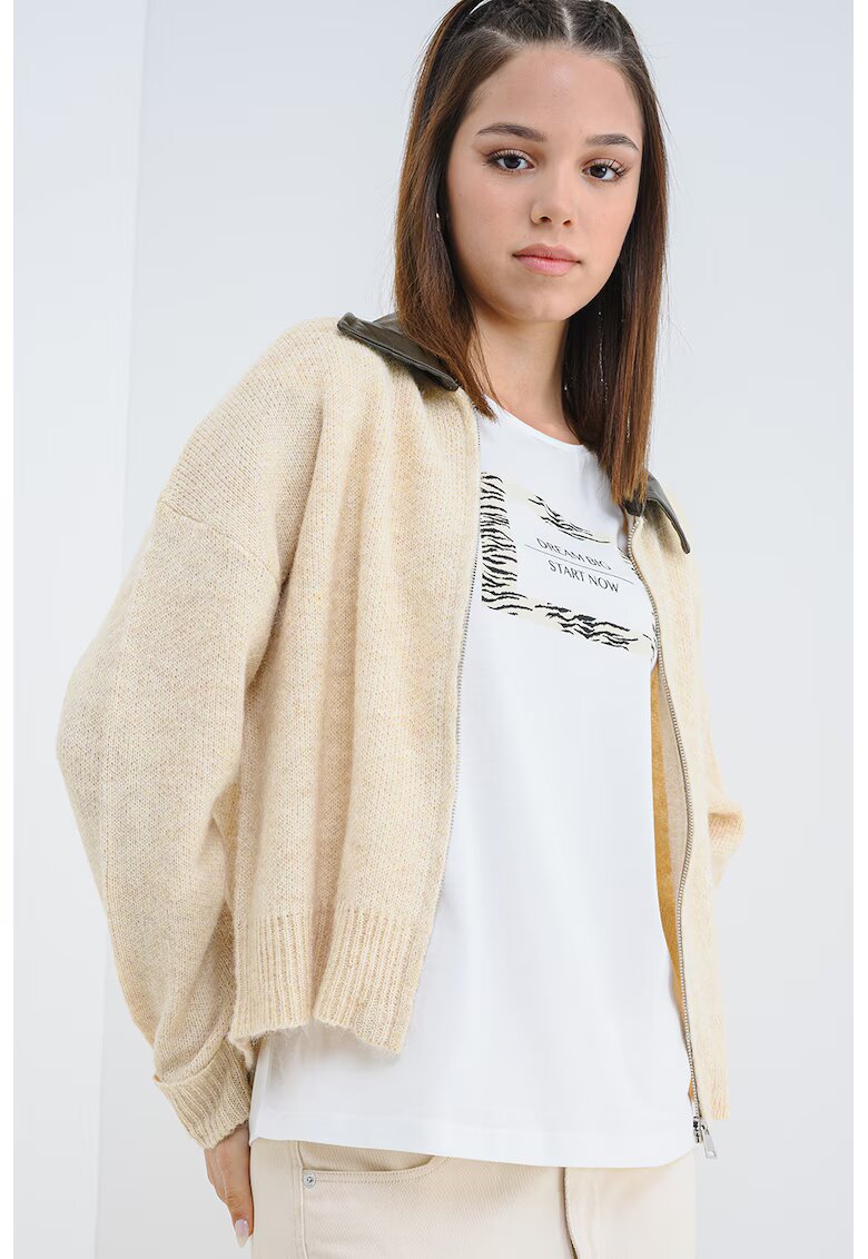 Only Cardigan din amestec de lana cu fermoar si maneci cazute - Crem