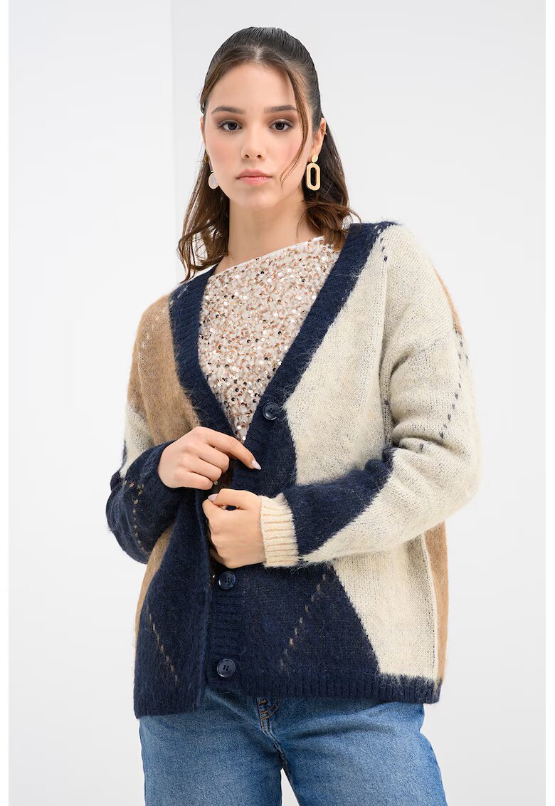 Only Cardigan lejer din amestec de lana cu model geometric - Multicolor