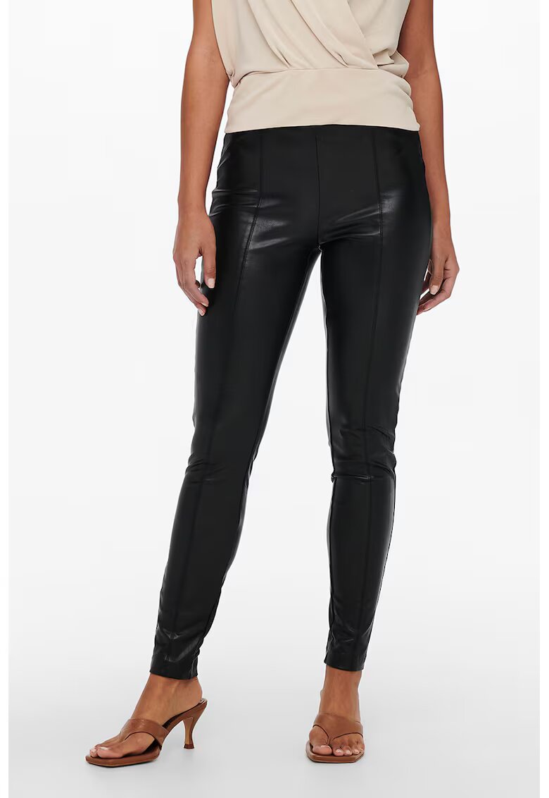 Only Colanti de piele ecologica cu talie inalta - Negru