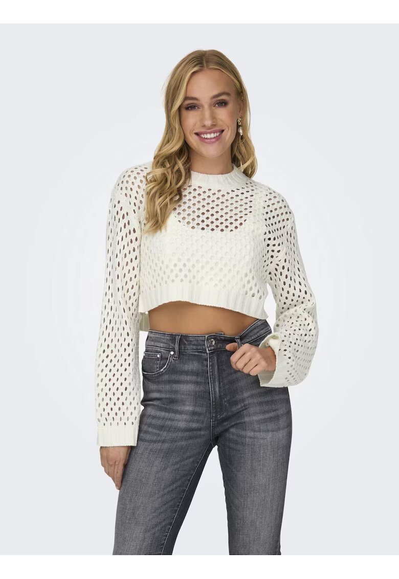 Only dama textil - decolteu rotund - maneci lungi - Alb