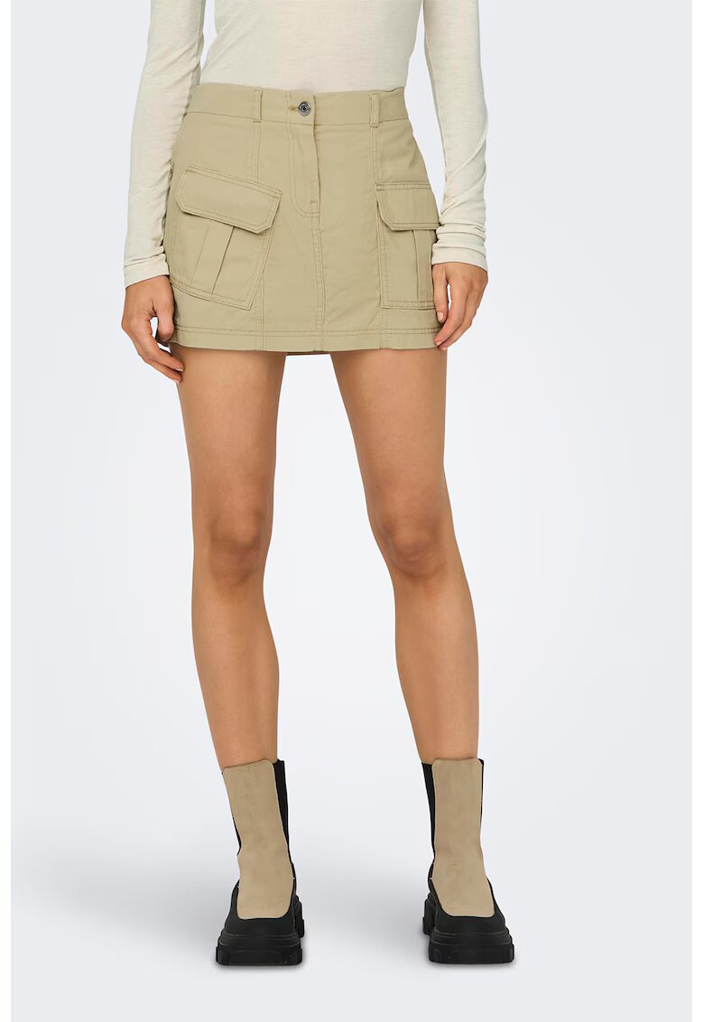 Only Fusta mini cu buzunare cu clapa - Maro camel