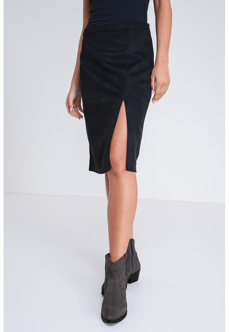 Only Fusta scurta de piele intoarsa ecologica cu slit frontal - Negru