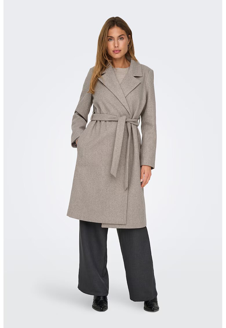 Only Palton cu model petrecut si buzunare laterale - Maro taupe deschis
