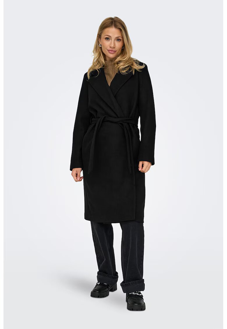 Only Palton cu model petrecut si buzunare laterale - Negru