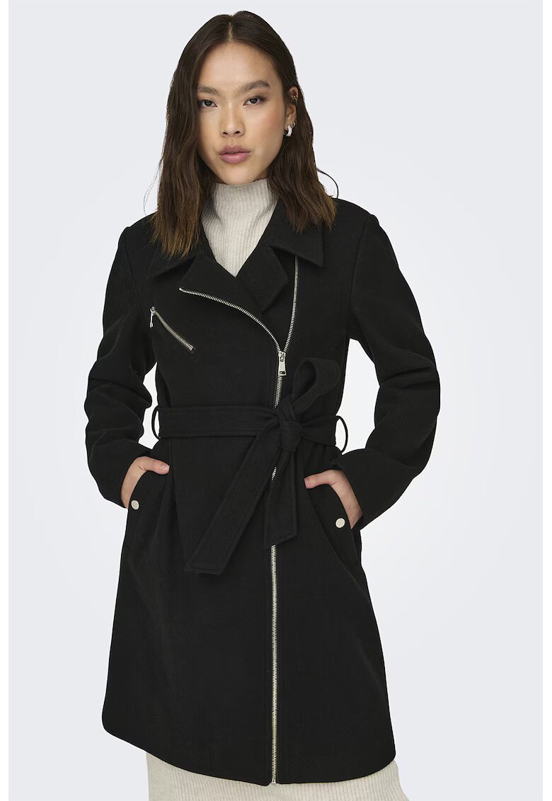 Only Palton midi cu fermoar Emily - Negru