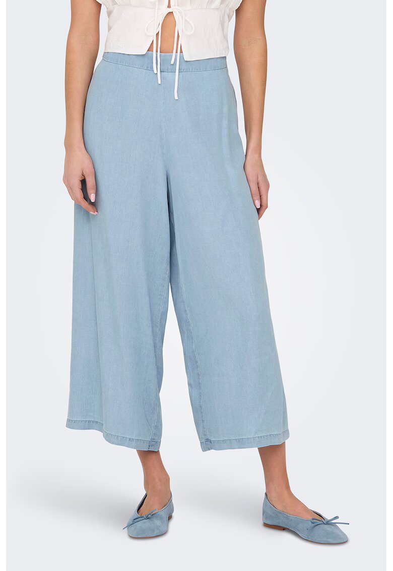Only Pantaloni ampli crop din lyocell - Albastru deschis