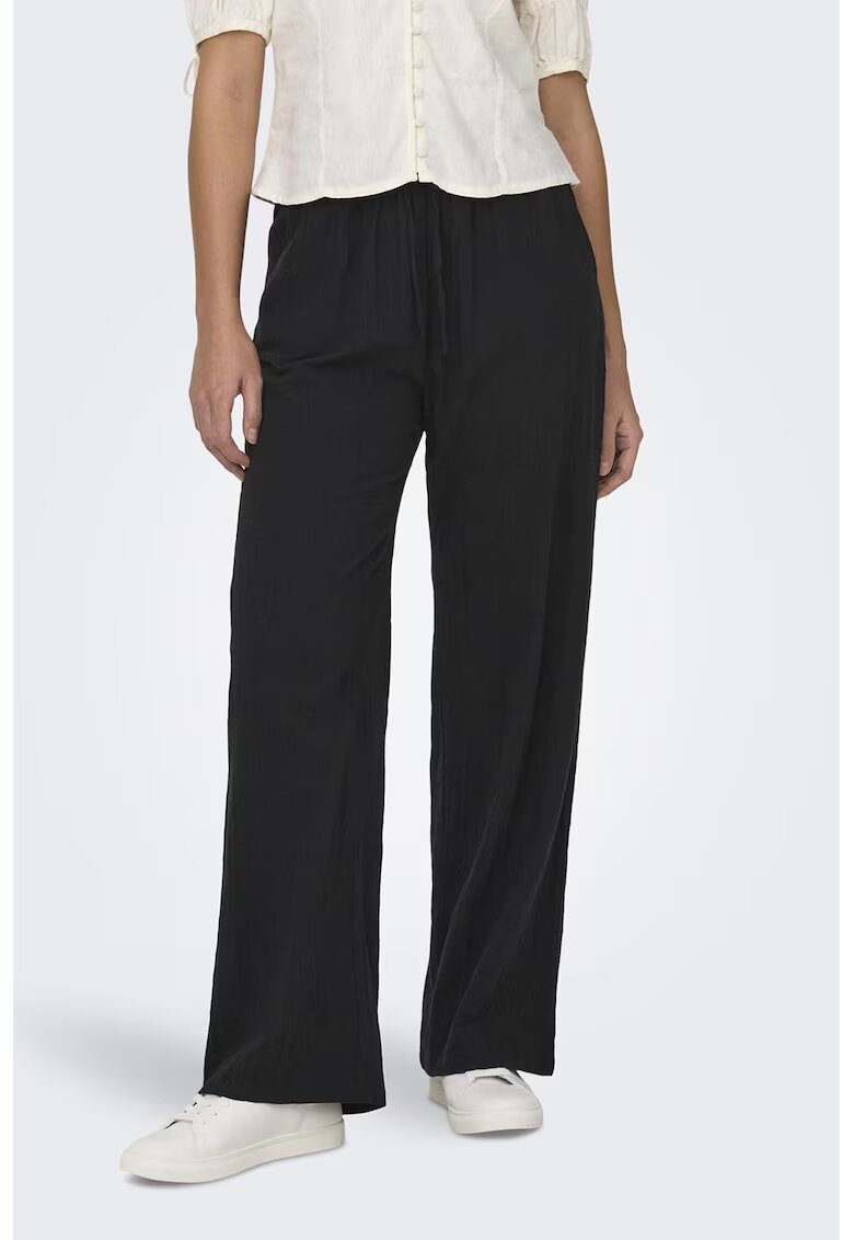 Only Pantaloni cu buzunare laterale si snur in talie - Negru