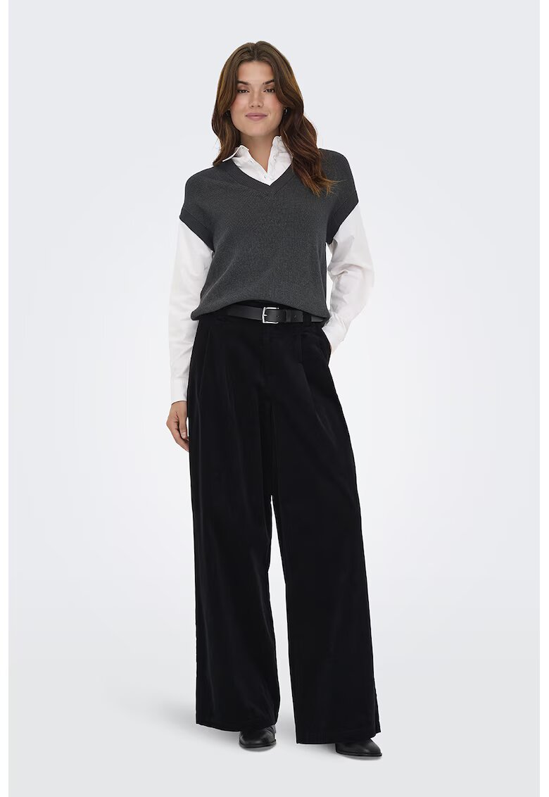 Only Pantaloni din reiat cu pliuri inversate - Negru