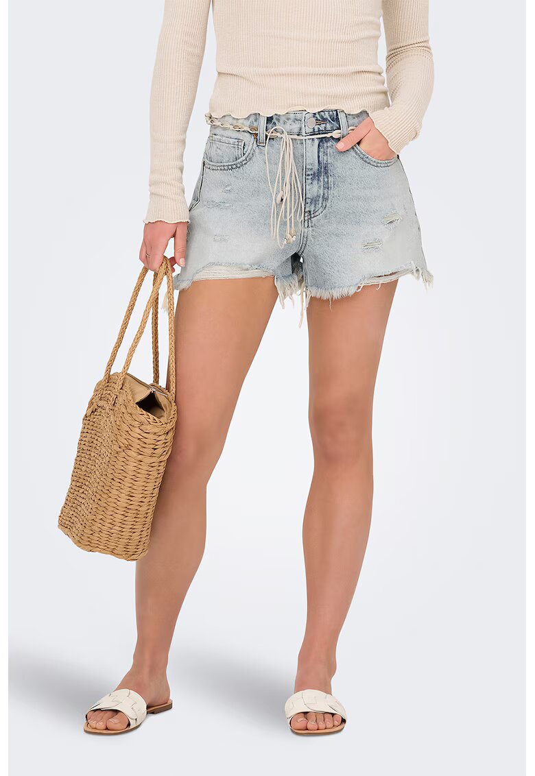 Only Pantaloni scurti de denim cu terminatii franjurate - Albastru deschis