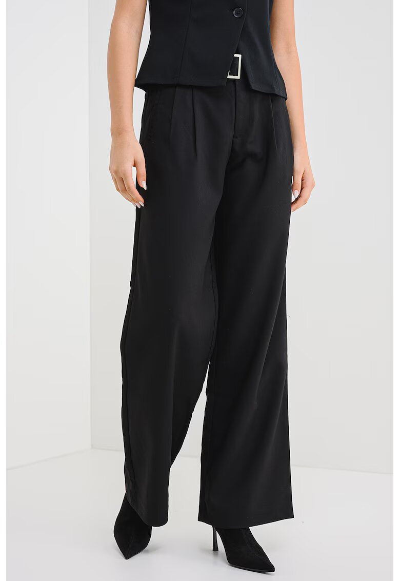Only Pantaloni uni cu croiala ampla si curea - Negru