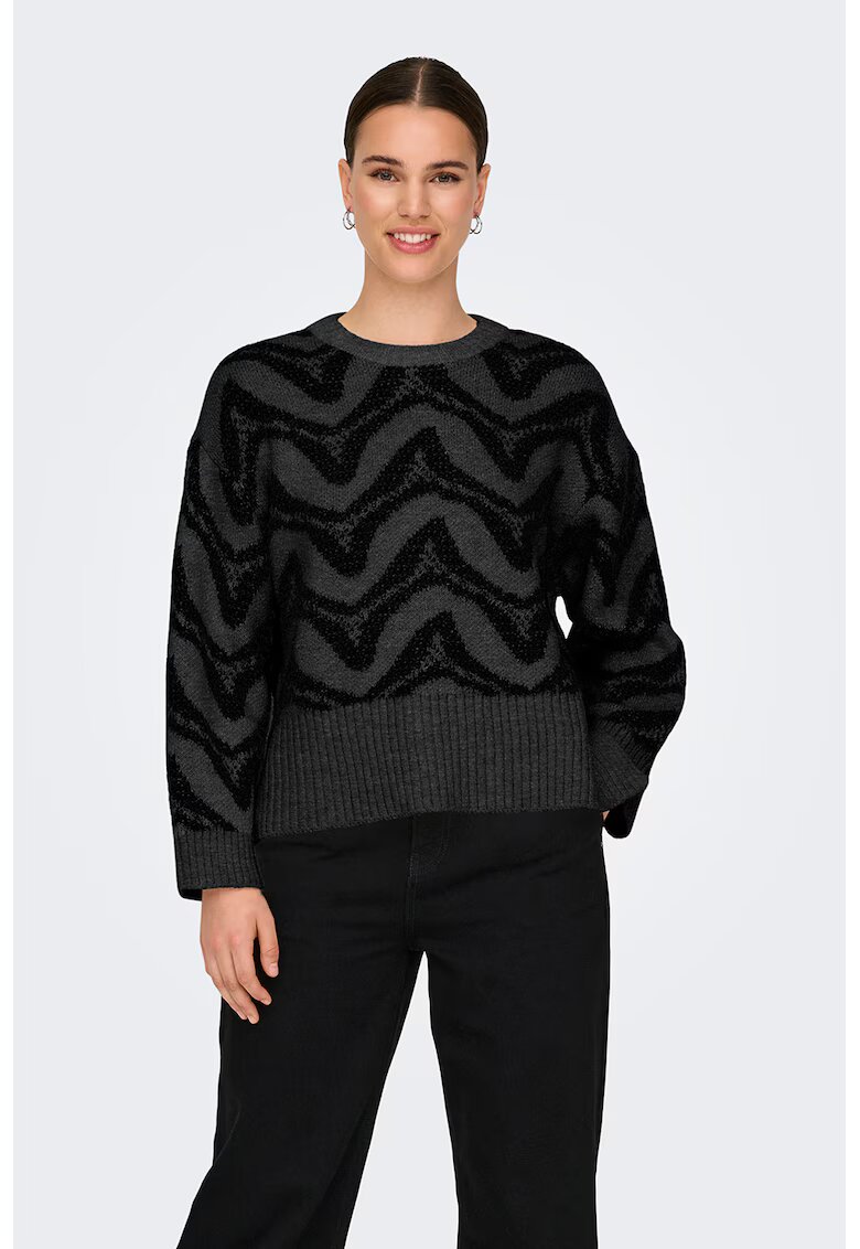Only Pulover cu model si terminatii striate - Negru/Gri antracit