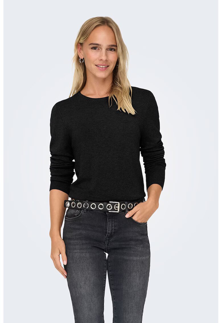 Only Pulover cu model uni si decolteu la baza gatului - Negru